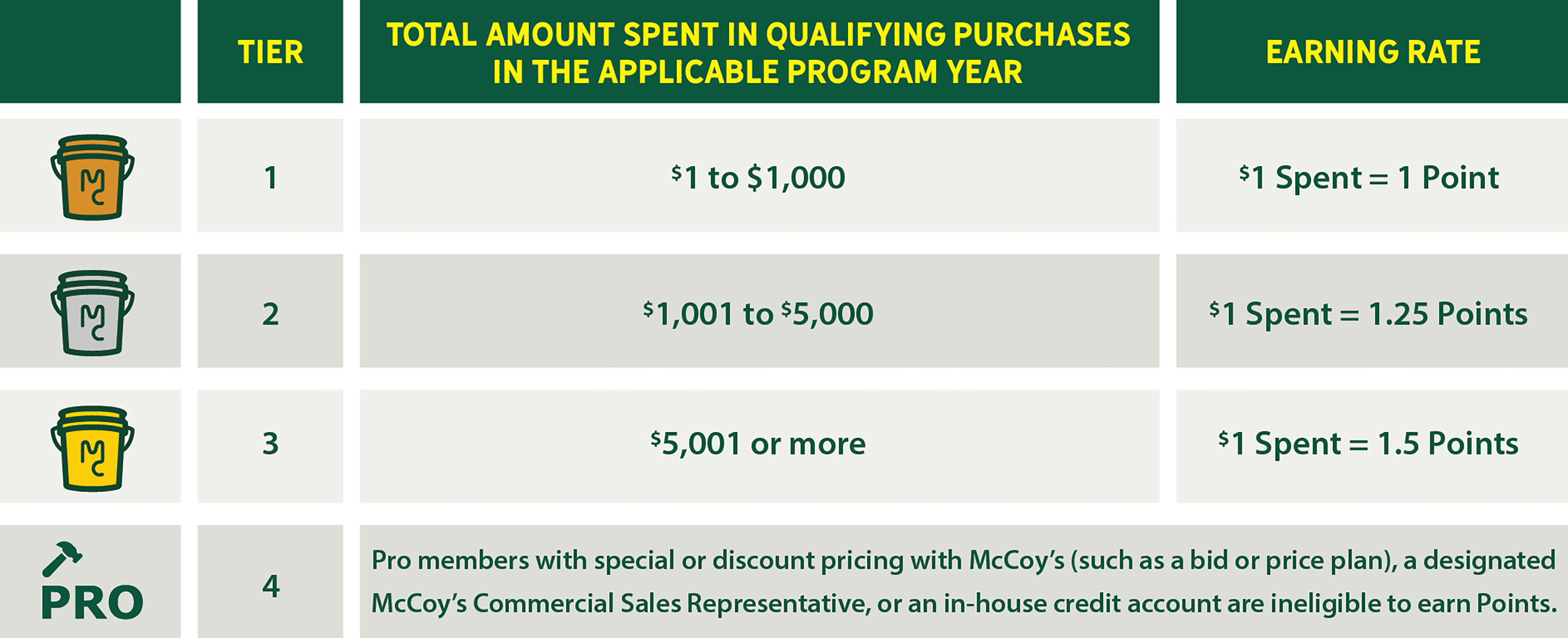 Loyalty Points Accrual Table
